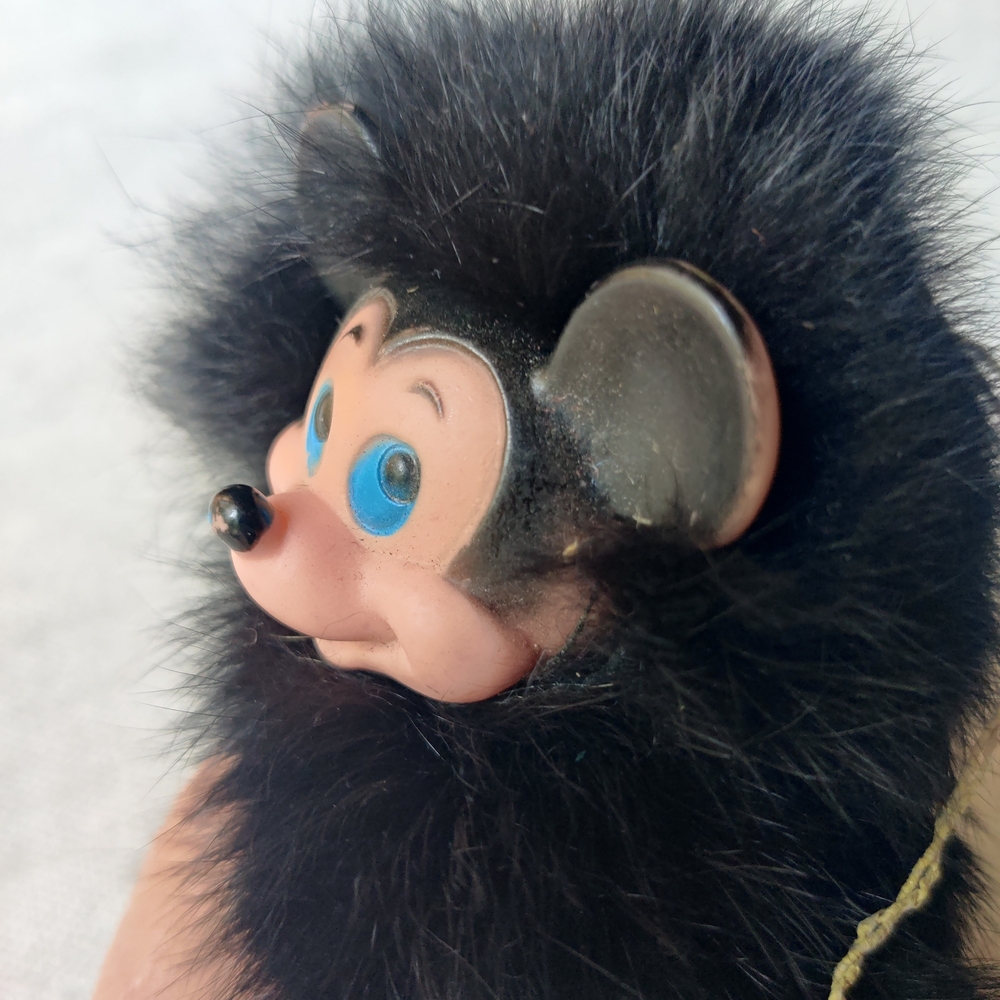 Vintage Mickey Mouse Rubber Face Real Fur Hanging Toy 7" Blue Eyes Rare 70s 80s - Picture 6 of 8